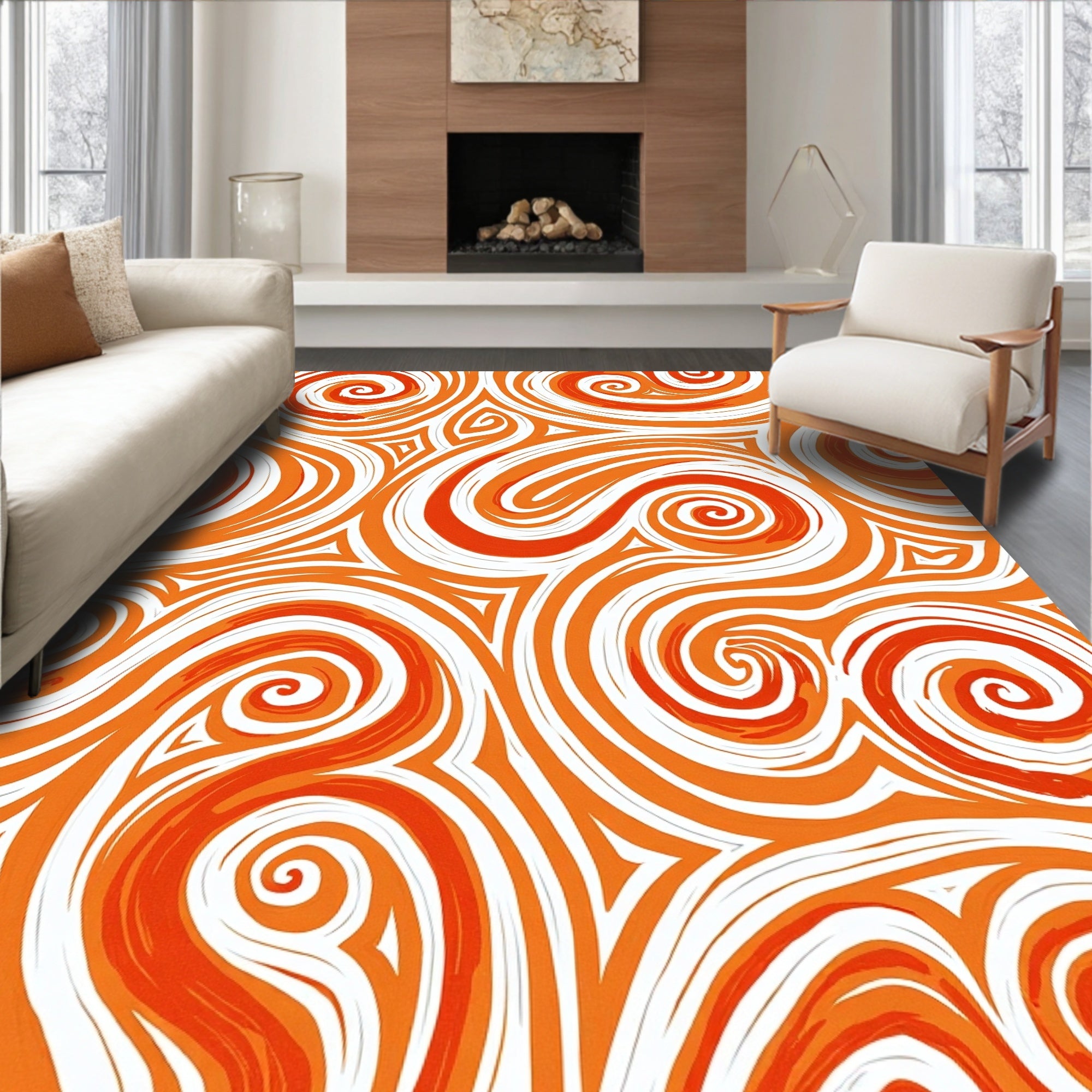 Orange Swirl Abstract Patterned Rug