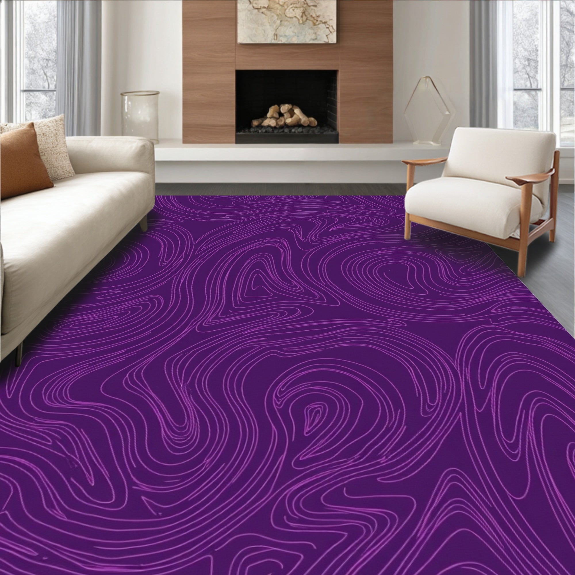 Purple Swirl Abstract Line Art Rug