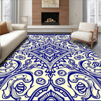 Classic Blue Floral Motif Pattern Rug