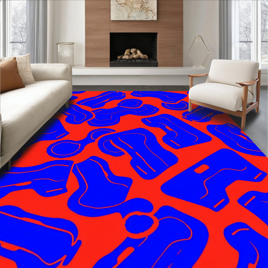 Abstract Blue Blob Pattern Rug