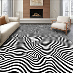 Bold Black White Wavy Pattern Rug