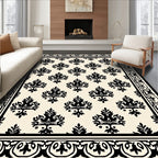 Classic Black Damask Floral Design Rug