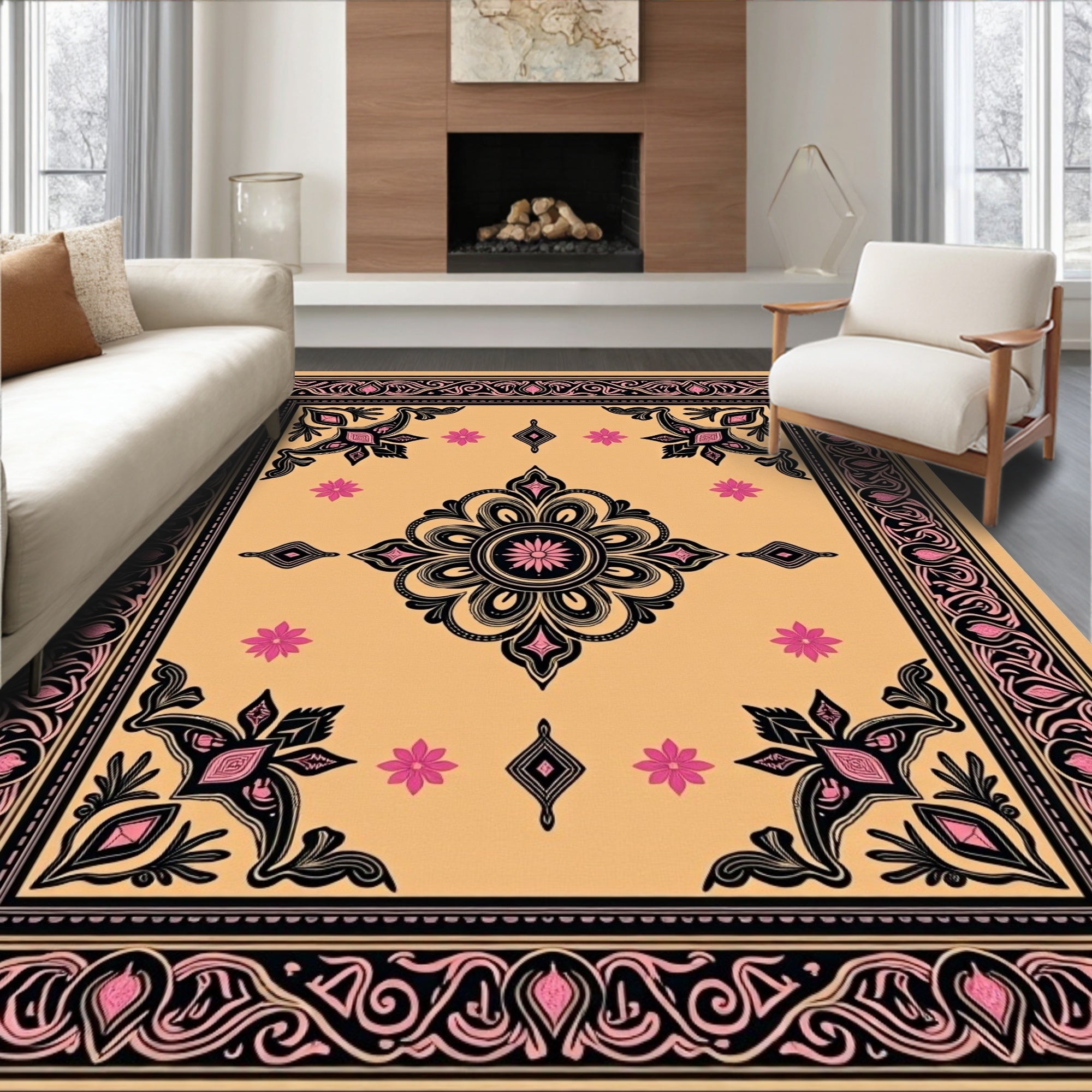 Intricate Floral Medallion Beige Rug