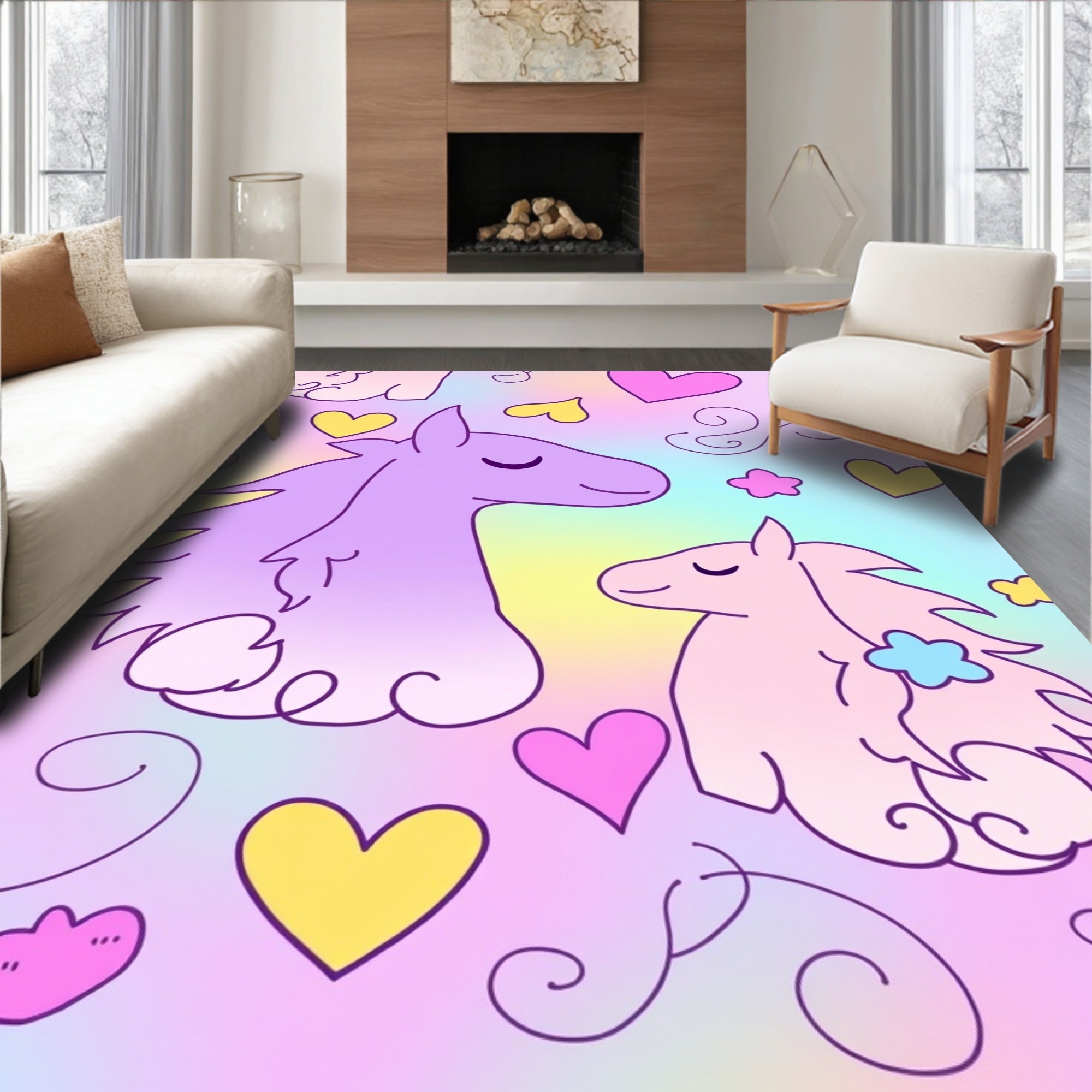 Sweet Unicorn Heart Pastel Pattern Rug