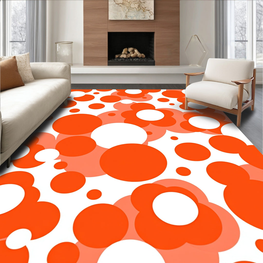 Retro Orange Flower Bubble Design Rug