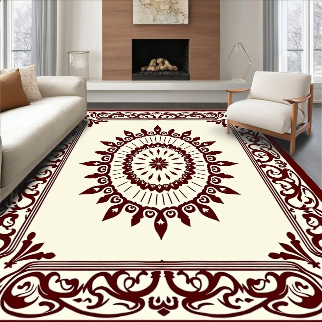 Classic Burgundy Medallion Floral Pattern Rug