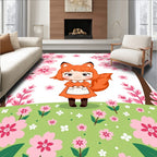 Cute Fox Character Cherry Blossoms Rug