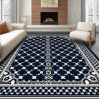 Geometric Navy Cream Medallion Pattern Rug
