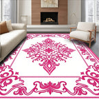 Vibrant Pink Floral Scrollwork Rug