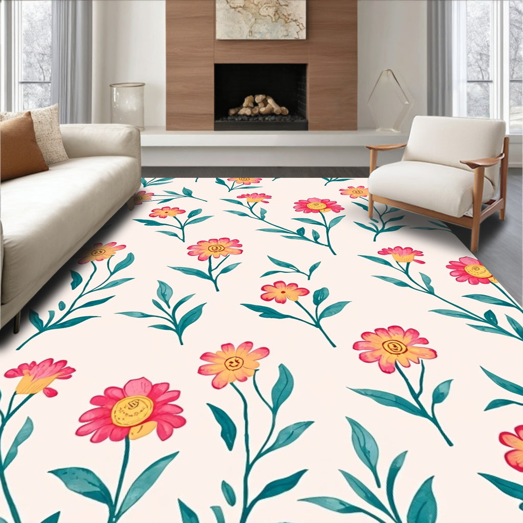 Whimsical Floral Patterned Design Rug