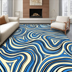 Curved Blue Cream Swirl Pattern Rug