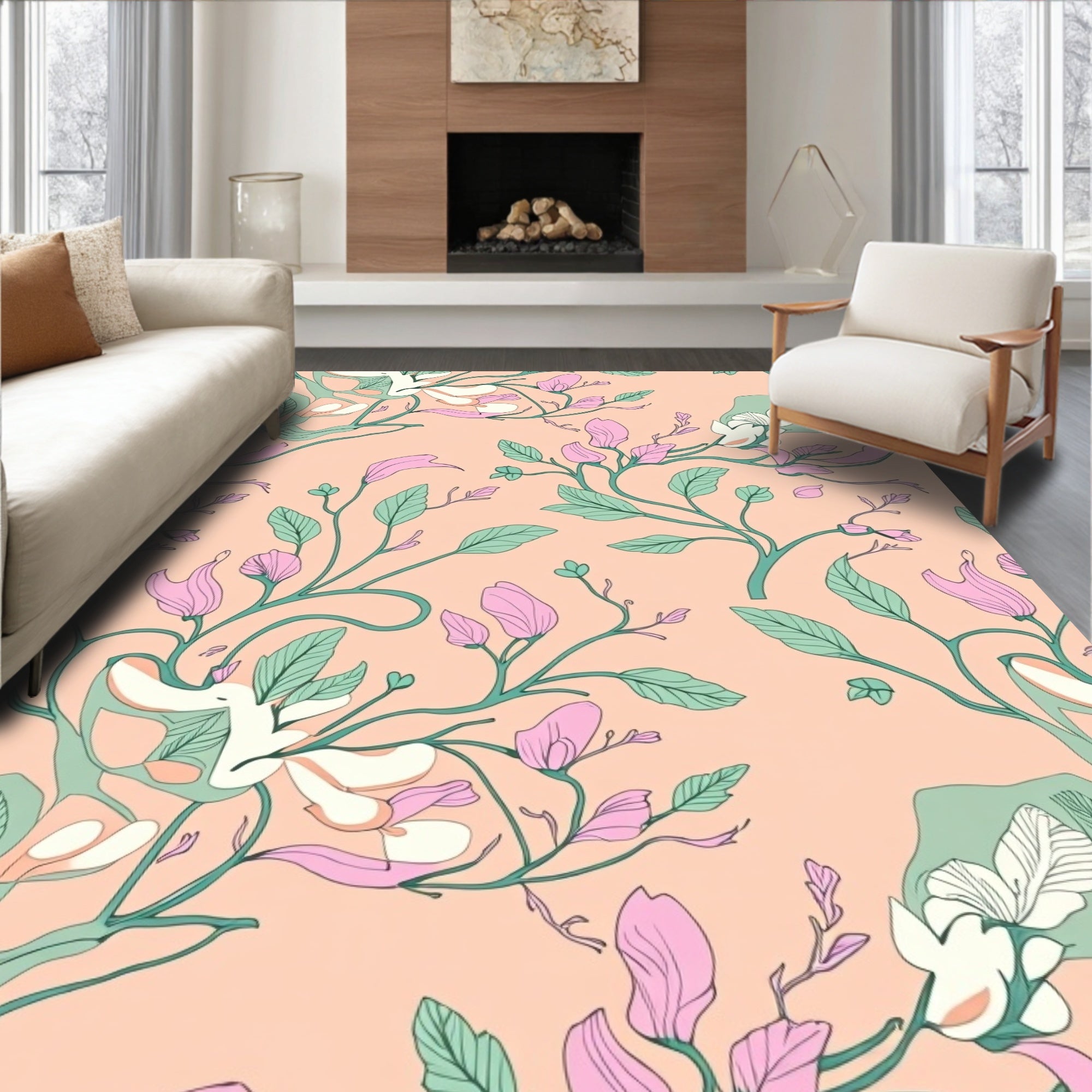 Delicate Floral Spring Vine Pattern Rug