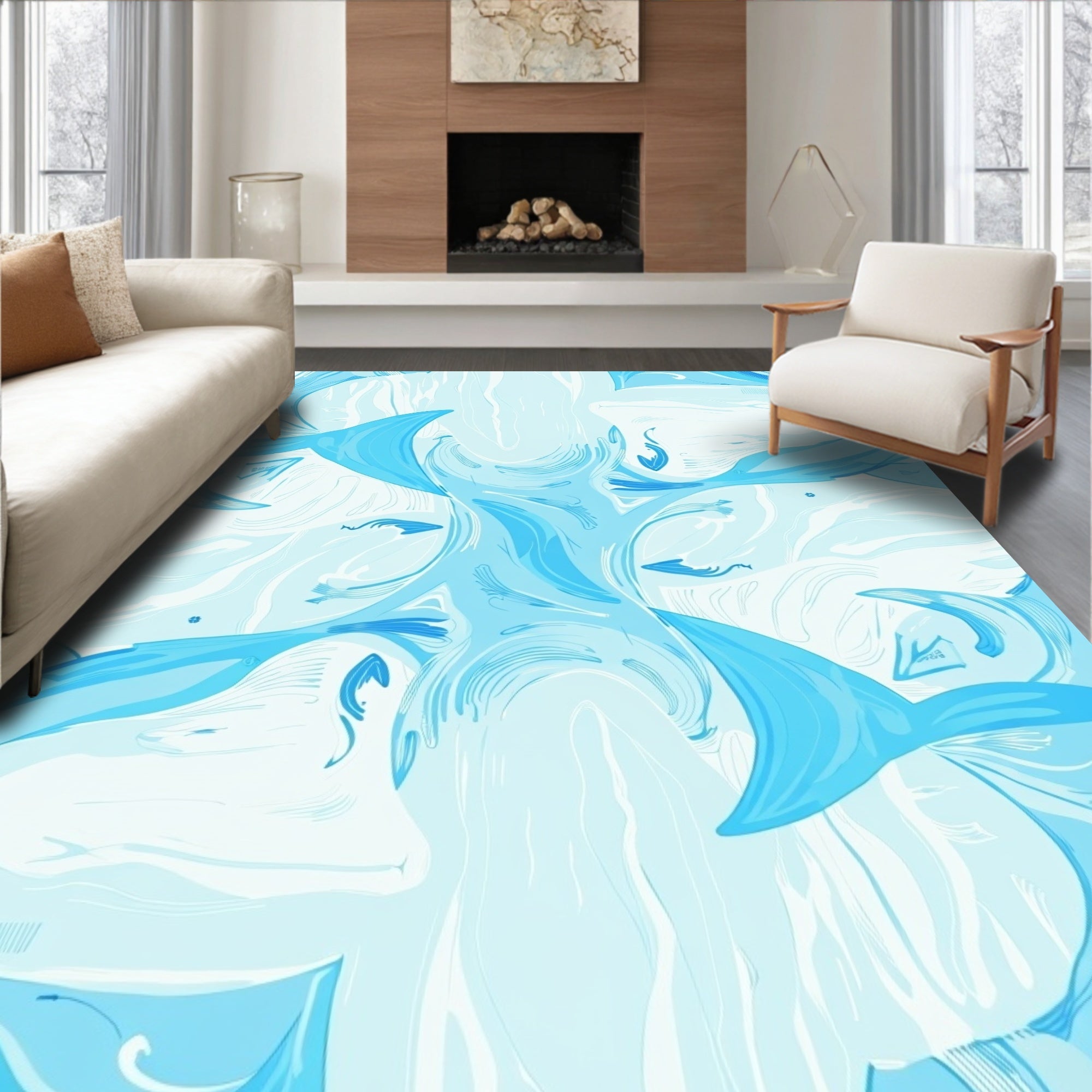 Whale Tail Abstract Ocean Pattern Rug