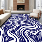 Navy Blue White Swirl Pattern Rug