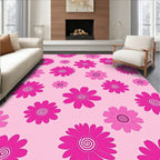 Pink Floral Pattern With Swirl Centers Rug