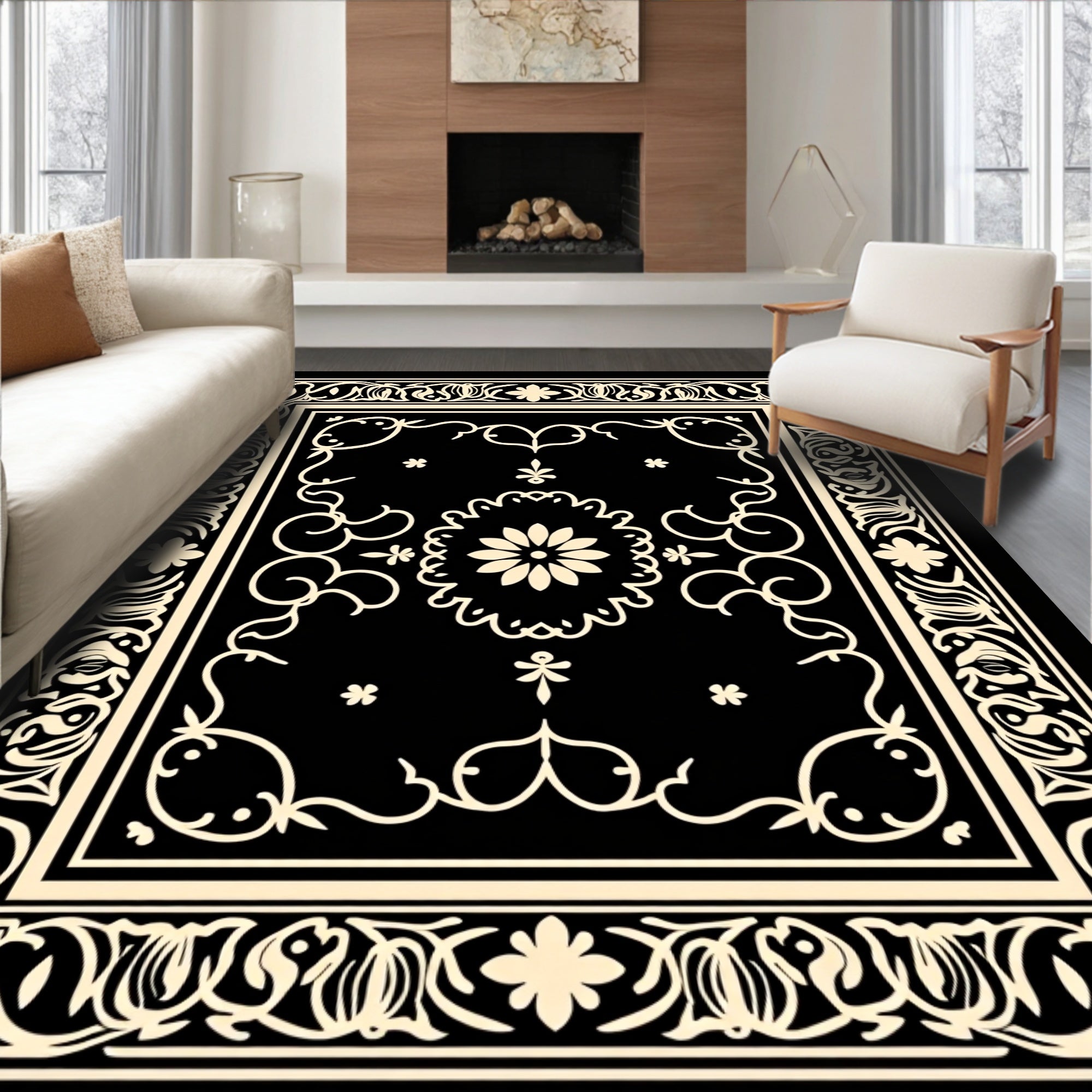 Cream Floral Vines And Borders Rug