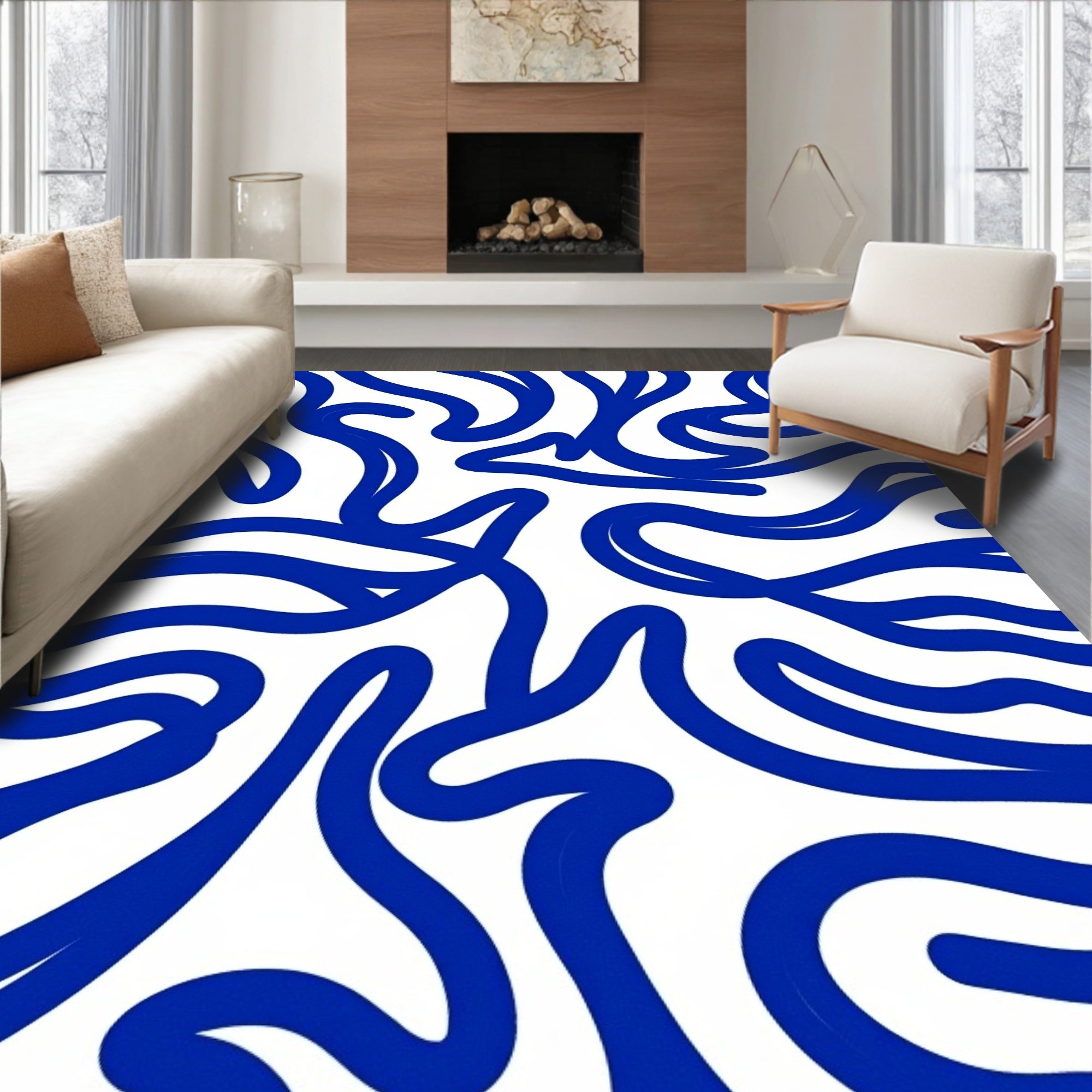 Abstract Blue Swirls Pattern Rug