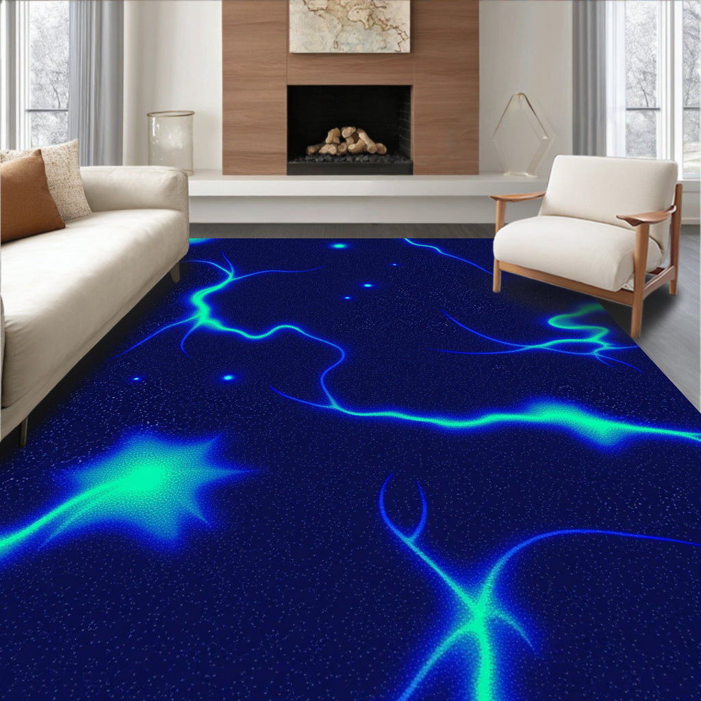 Electric Blue Lightning Swirl Rug