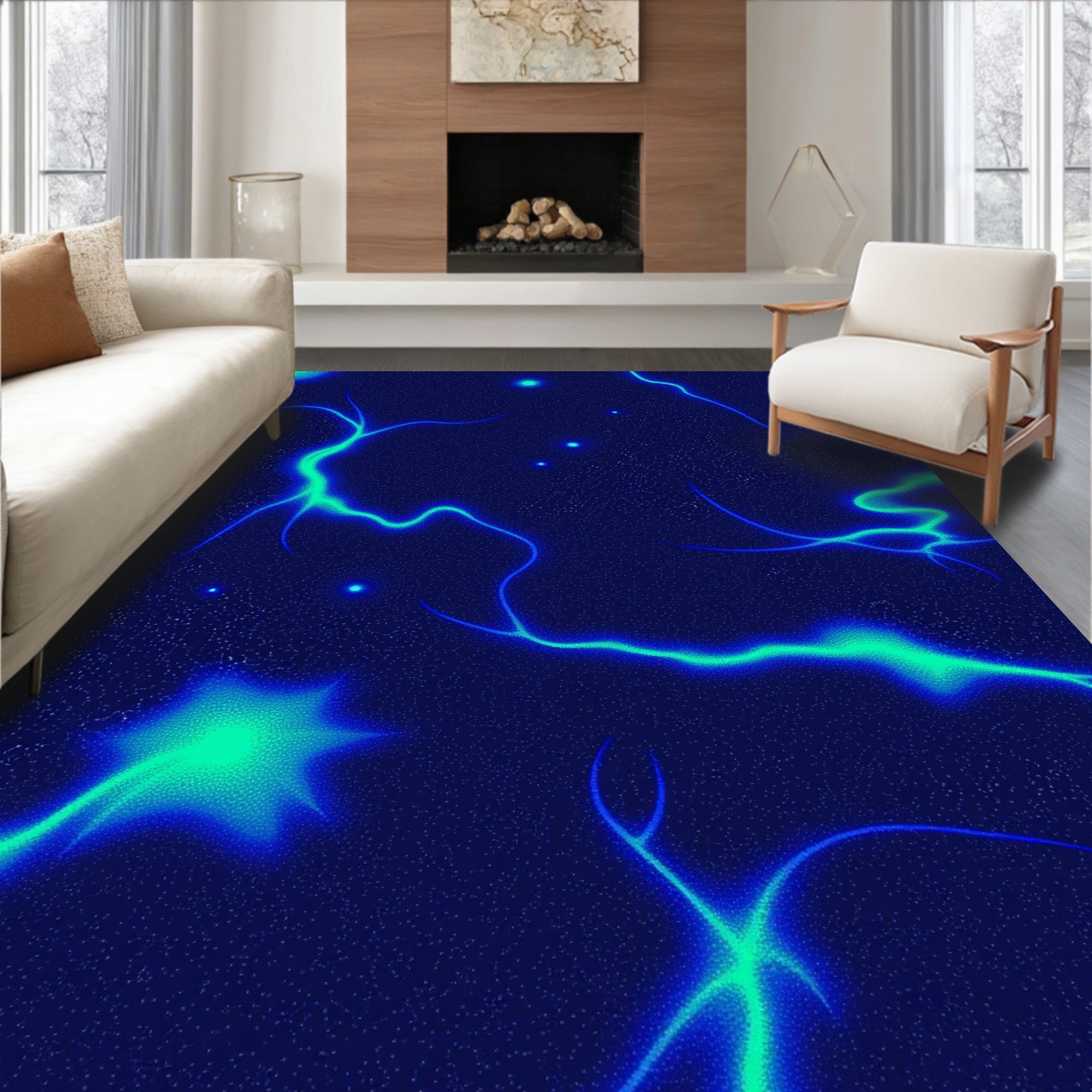 Electric Blue Lightning Swirl Rug