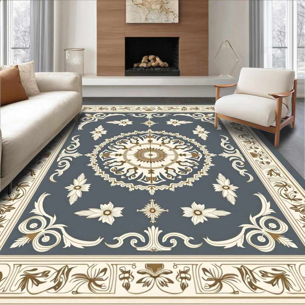 Ornate Floral Medallion With Borders Rug