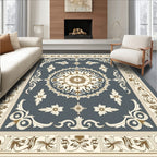 Ornate Floral Medallion With Borders Rug