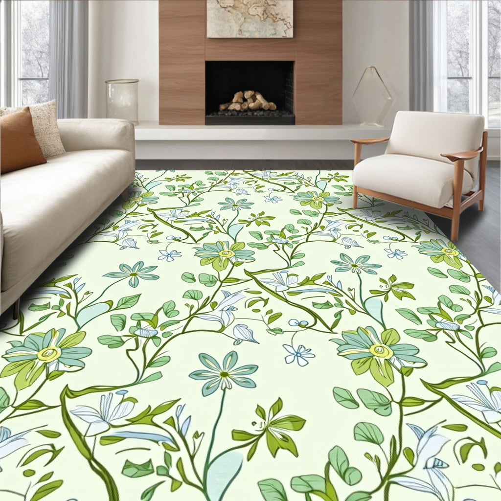 Vineyard Floral Patterned Light Green Rug