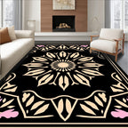 Floral Mandala Black And Blush Rug