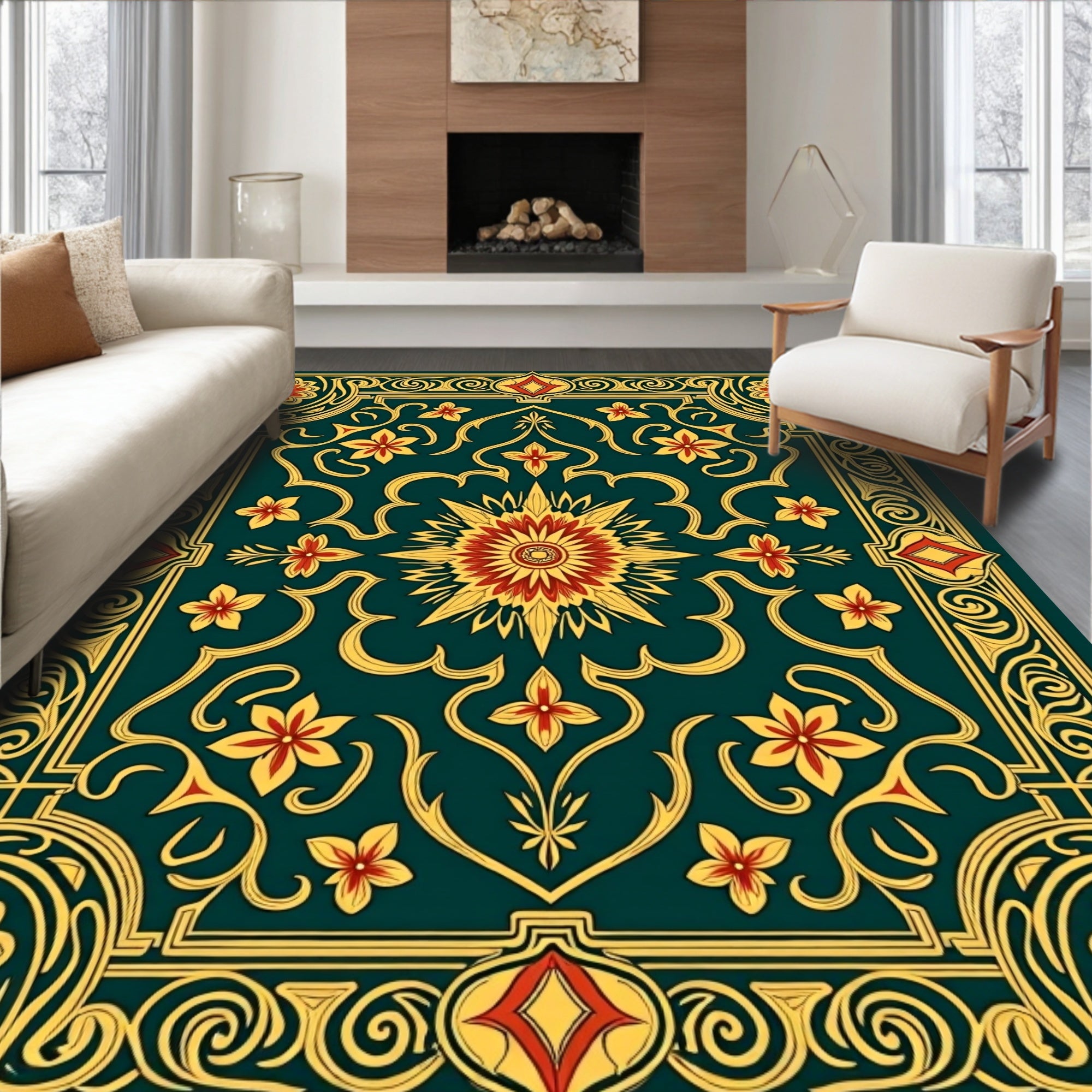 Intricate Floral Medallion Patterned Rug