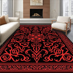 Bold Red Floral Symmetry Pattern Rug