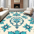 Teal Floral Medallion Pattern Rug
