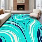 Aqua Cream Navy Swirl Design Rug