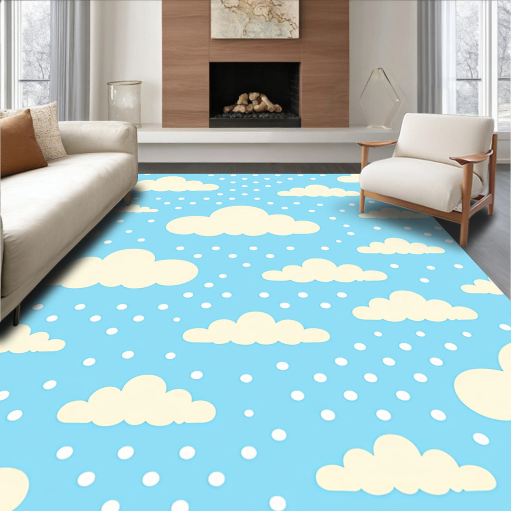 Sky Blue Cream Cloud Dots Pattern Rug