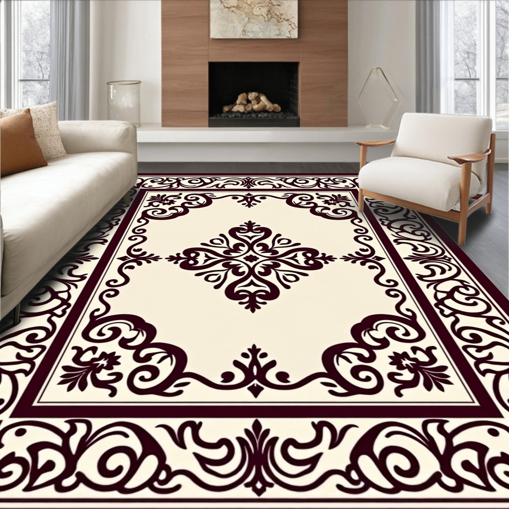Ornate Floral Scroll Pattern Rug