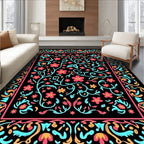 Vibrant Floral Vines Border Pattern Rug