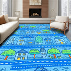 Whimsical Houses With Trees Pattern Rug