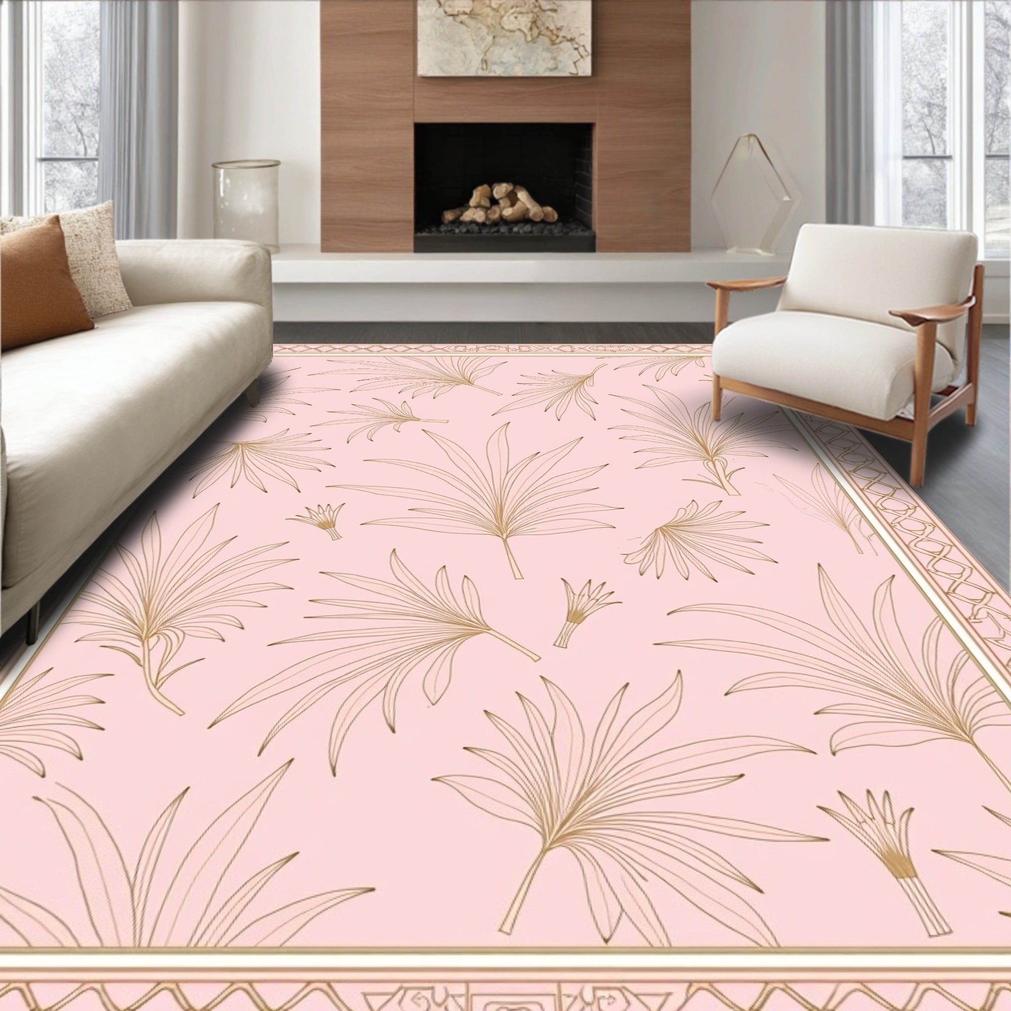 Botanical Palm Leaf Outline Delicate Rug