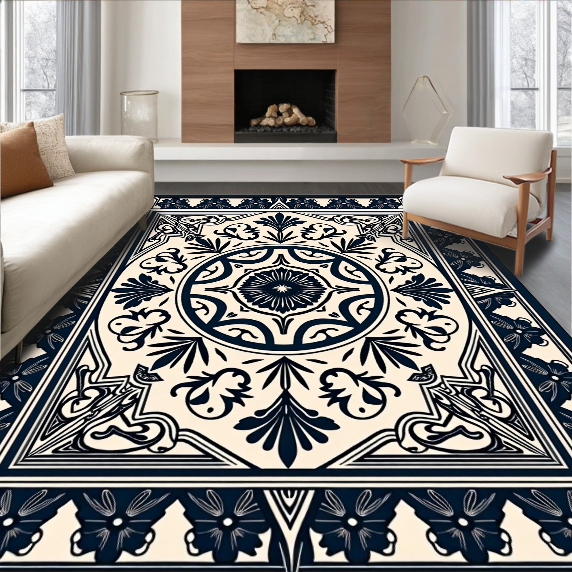 Intricate Floral Medallion Border Rug