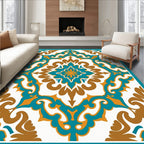 Ornate Teal And Gold Floral Pattern Rug