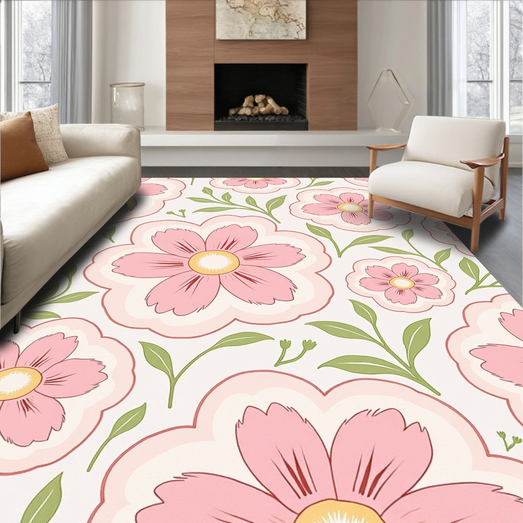 Charming Pink Floral Pattern Rug