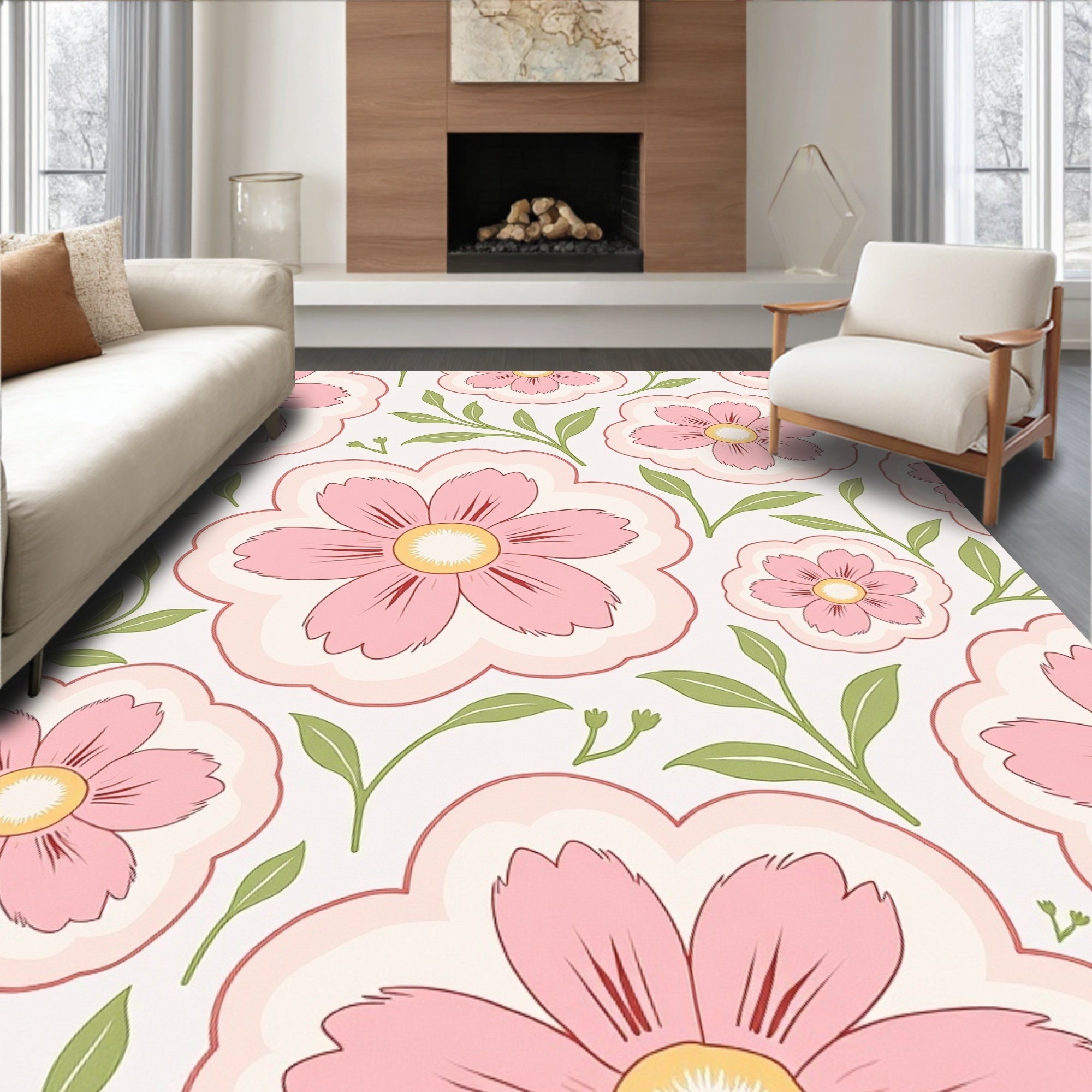 Charming Pink Floral Pattern Rug
