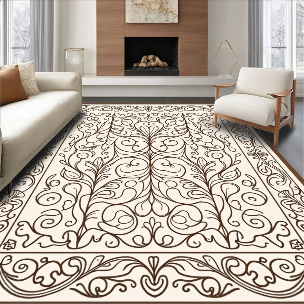 Elegant Floral Vine Scrollwork Design Rug
