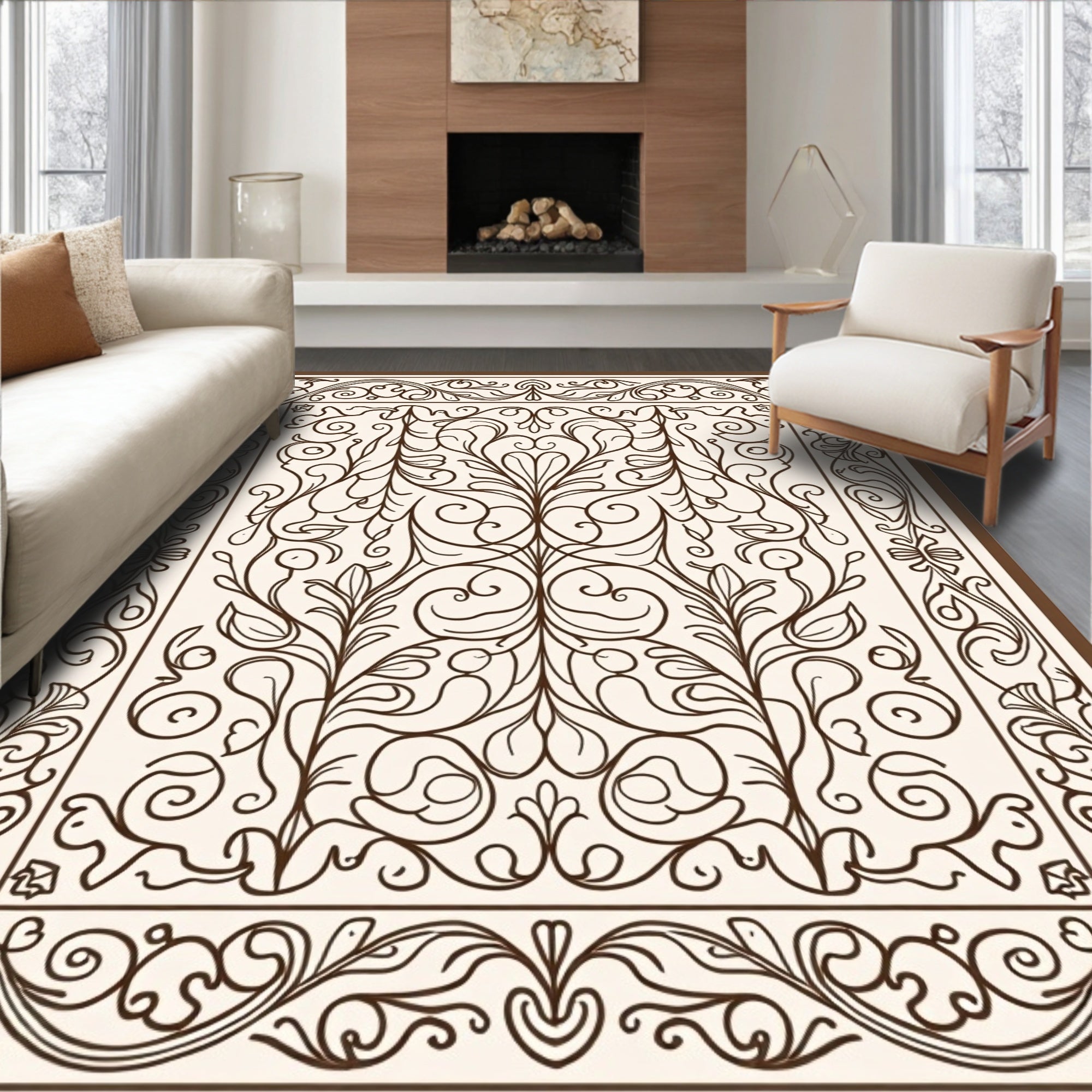 Elegant Floral Vine Scrollwork Design Rug