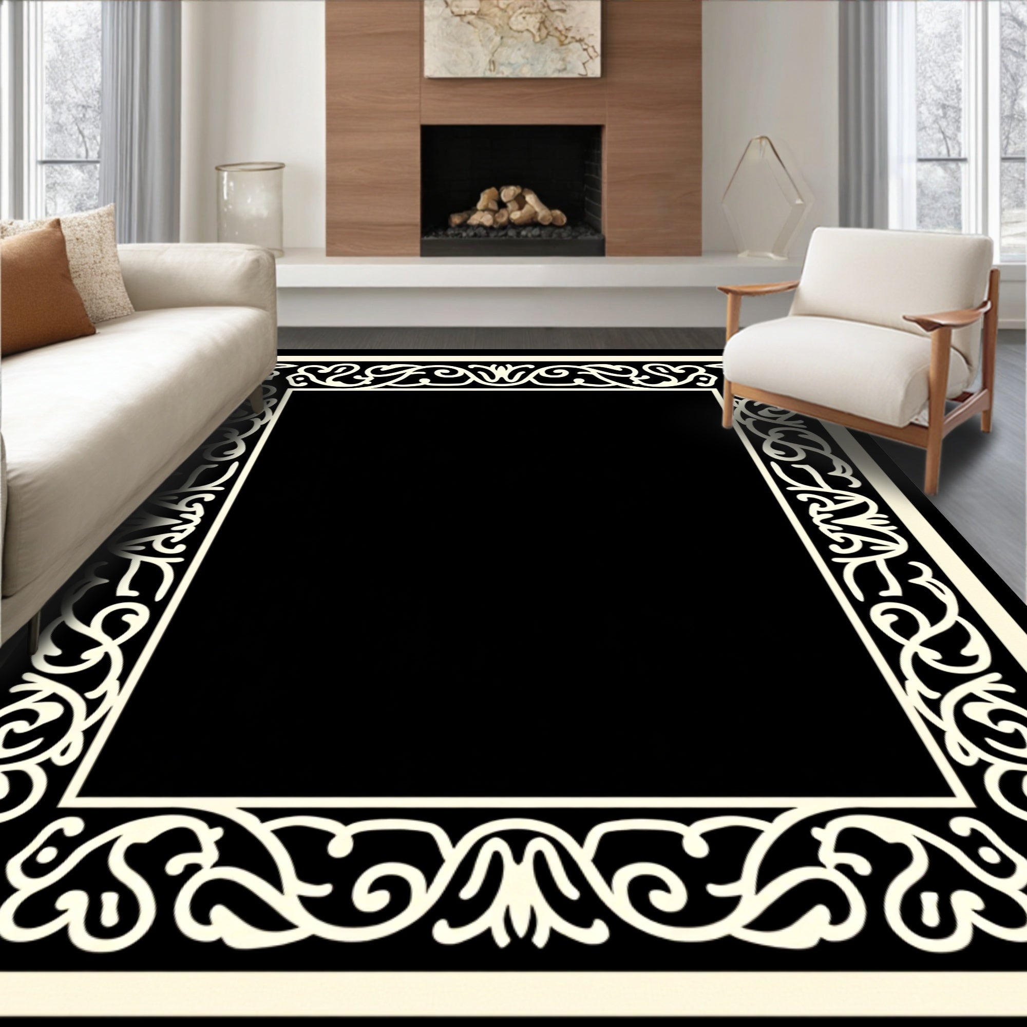 Elegant Flourish Border Rug Design Rug