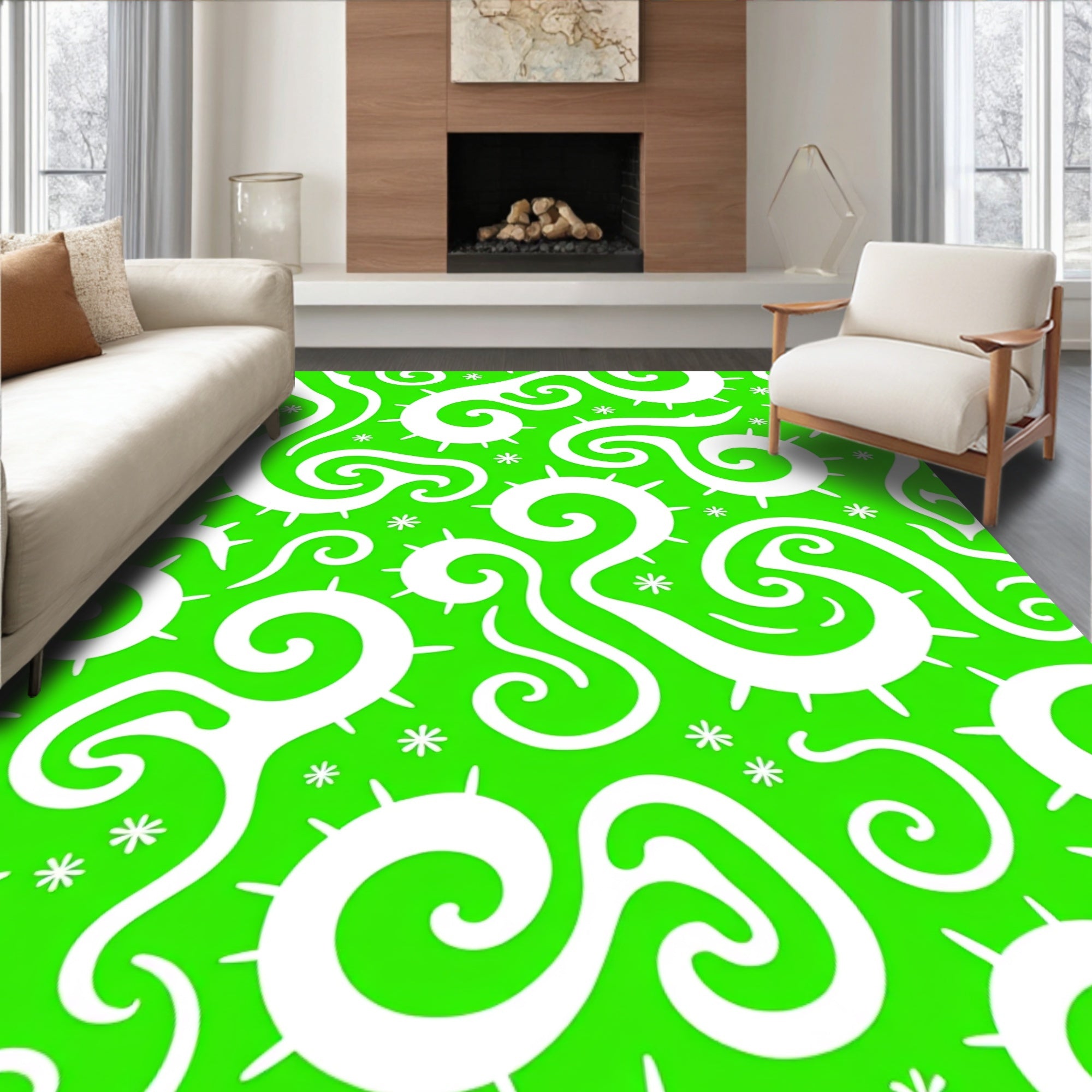 Bright Green Whimsical Swirls Rug