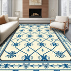 Blue Floral Lattice Border Design Rug