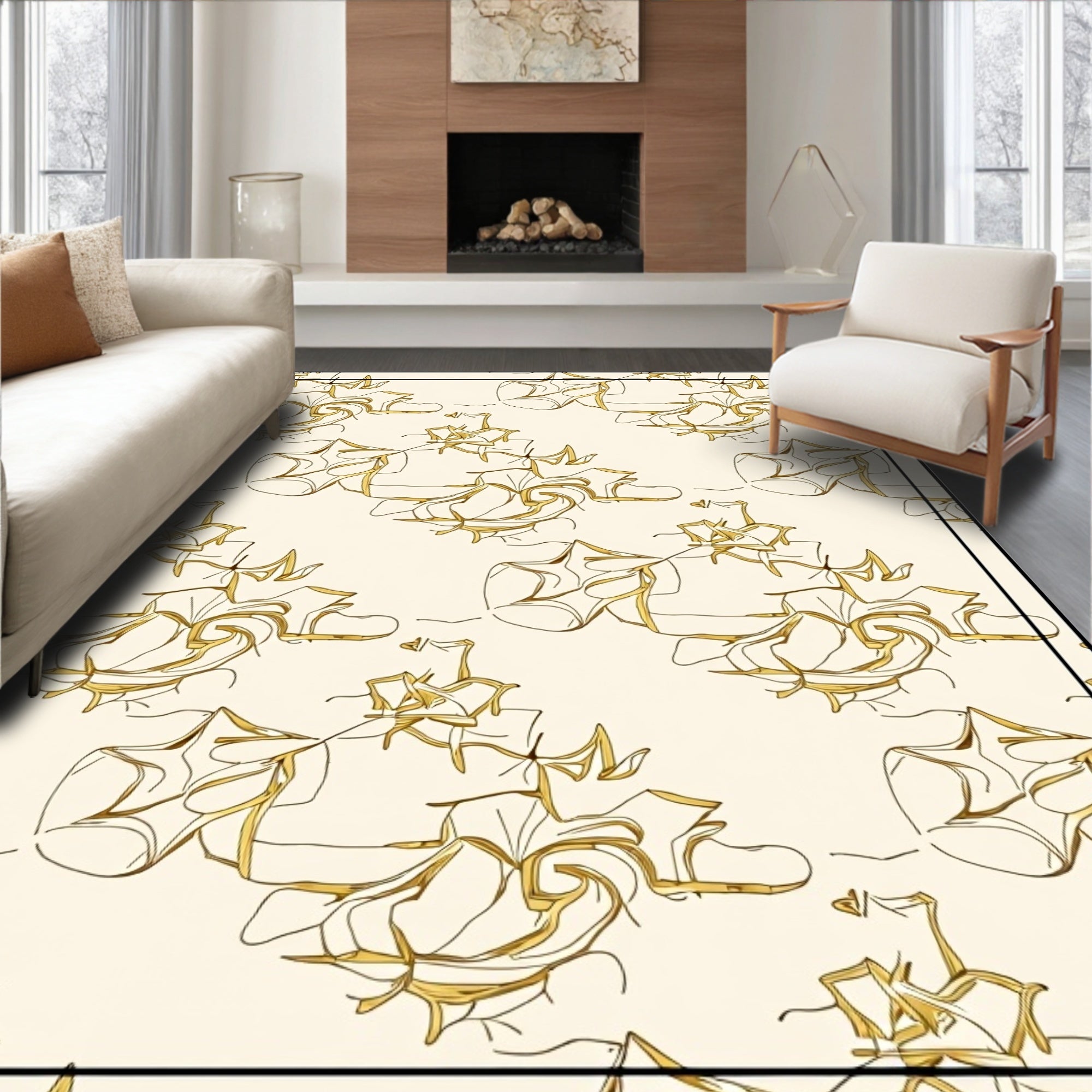 Abstract Swirls Botanical Sketch Rug
