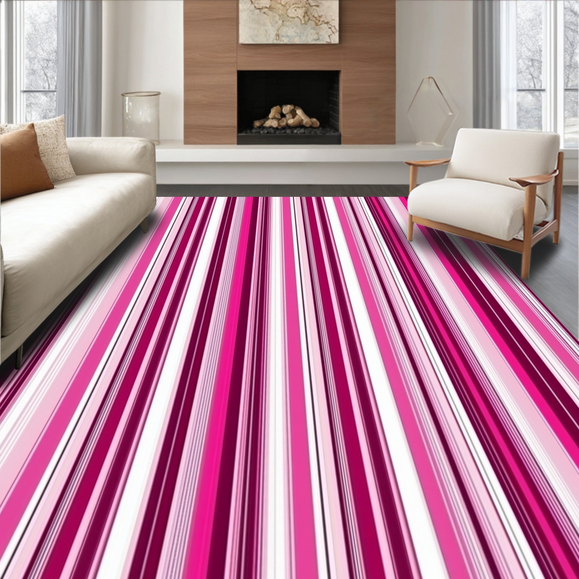 Pink Striped Modern Vertical Pattern Rug