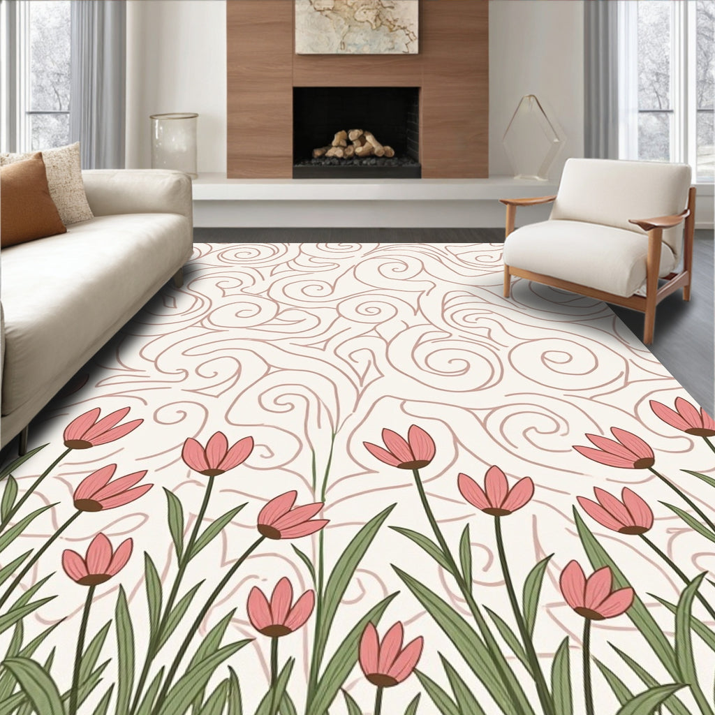 Whimsical Bloom And Swirl Pattern Rug
