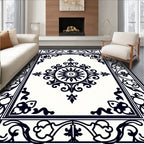 Classic Black White Ornate Medallion Rug
