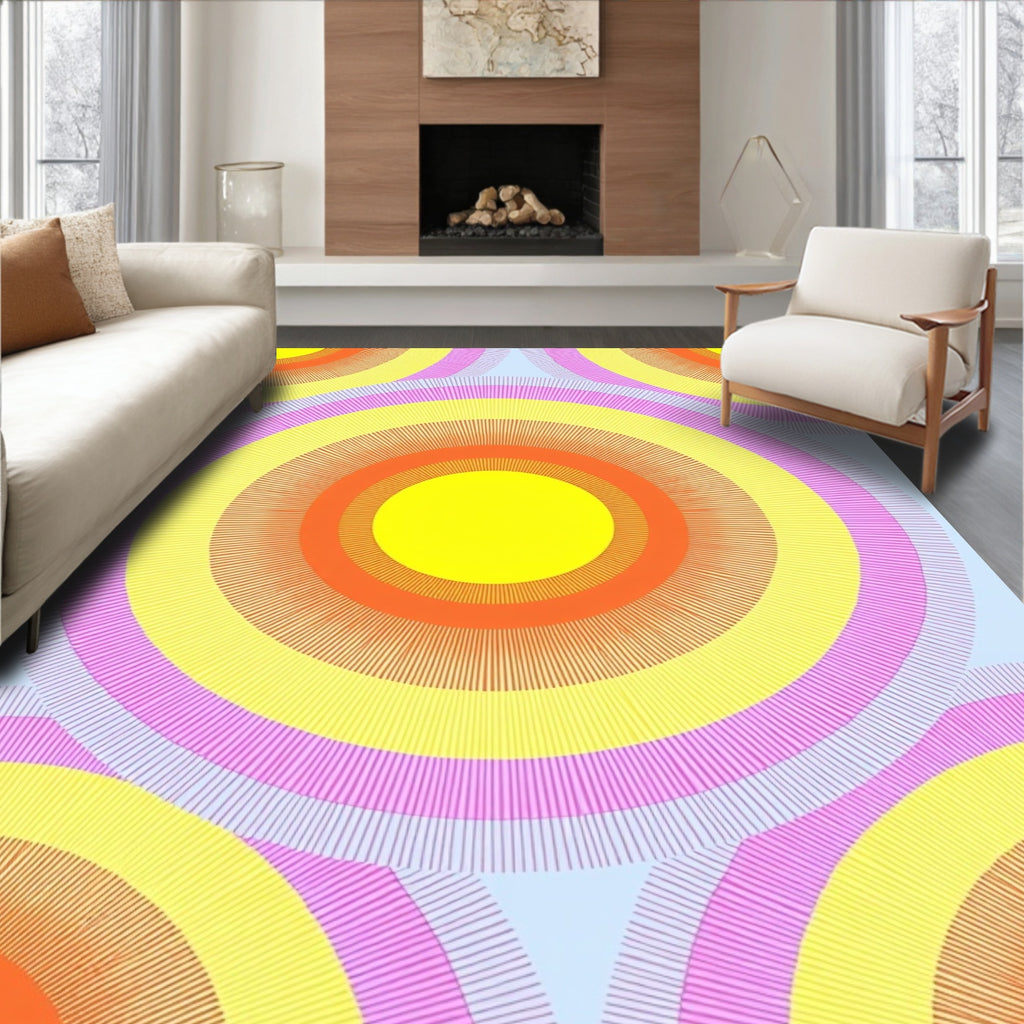 Retro Sunburst Rainbow Circular Pattern Rug